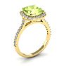 3 Carat Cushion Cut Peridot and Halo Diamond Ring In 14K Yellow Gold Image-2