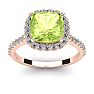 3 Carat Cushion Cut Peridot and Halo Diamond Ring In 14K Rose Gold Image-1