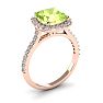 3 Carat Cushion Cut Peridot and Halo Diamond Ring In 14K Rose Gold Image-2