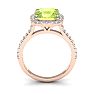 3 Carat Cushion Cut Peridot and Halo Diamond Ring In 14K Rose Gold Image-3