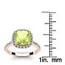 3 Carat Cushion Cut Peridot and Halo Diamond Ring In 14K Rose Gold Image-5