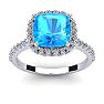 3 Carat Cushion Cut Blue Topaz and Halo Diamond Ring In 14K White Gold Image-1