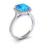 3 Carat Cushion Cut Blue Topaz and Halo Diamond Ring In 14K White Gold Image-2