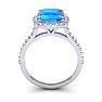 3 Carat Cushion Cut Blue Topaz and Halo Diamond Ring In 14K White Gold Image-3