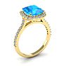 3 Carat Cushion Cut Blue Topaz and Halo Diamond Ring In 14K Yellow Gold Image-2
