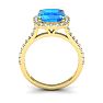 3 Carat Cushion Cut Blue Topaz and Halo Diamond Ring In 14K Yellow Gold Image-3