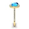 3 Carat Cushion Cut Blue Topaz and Halo Diamond Ring In 14K Yellow Gold Image-4