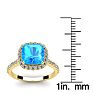 3 Carat Cushion Cut Blue Topaz and Halo Diamond Ring In 14K Yellow Gold Image-5