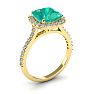 2 1/2 Carat Cushion Cut Emerald and Halo Diamond Ring In 14K Yellow Gold Image-2
