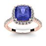 3 Carat Cushion Cut Tanzanite and Halo Diamond Ring In 14K Rose Gold
 Image-1
