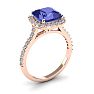 3 Carat Cushion Cut Tanzanite and Halo Diamond Ring In 14K Rose Gold
 Image-2
