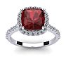 Garnet Ring: Garnet Jewelry: 3 3/4 Carat Cushion Cut Garnet and Halo Diamond Ring In 14K White Gold
 Image-1