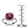 Garnet Ring: Garnet Jewelry: 3 3/4 Carat Cushion Cut Garnet and Halo Diamond Ring In 14K White Gold
 Image-5