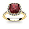 Garnet Ring: Garnet Jewelry: 3 3/4 Carat Cushion Cut Garnet and Halo Diamond Ring In 14K Yellow Gold
 Image-1