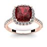 Garnet Ring: Garnet Jewelry: 3 3/4 Carat Cushion Cut Garnet and Halo Diamond Ring In 14K Rose Gold Image-1