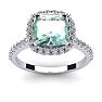 2 1/2 Carat Cushion Cut Green Amethyst and Halo Diamond Ring In 14K White Gold Image-1