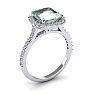 2 1/2 Carat Cushion Cut Green Amethyst and Halo Diamond Ring In 14K White Gold Image-2