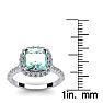 2 1/2 Carat Cushion Cut Green Amethyst and Halo Diamond Ring In 14K White Gold Image-5