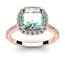 2 1/2 Carat Cushion Cut Green Amethyst and Halo Diamond Ring In 14K Rose Gold Image-1