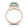 2 1/2 Carat Cushion Cut Green Amethyst and Halo Diamond Ring In 14K Rose Gold Image-3