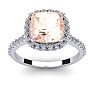 3-1/2 Carat Cushion Cut Morganite and Halo Diamond Ring In 14K White Gold Image-1