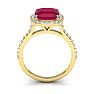 3 1/2 Carat Cushion Cut Ruby and Halo Diamond Ring In 14K Yellow Gold Image-3