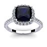 3 1/2 Carat Cushion Cut Sapphire and Halo Diamond Ring In 14K White Gold Image-1