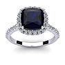 3 1/2 Carat Cushion Cut Sapphire and Halo Diamond Ring In 14K White Gold Image-1