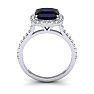3 1/2 Carat Cushion Cut Sapphire and Halo Diamond Ring In 14K White Gold Image-3