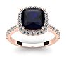 3 1/2 Carat Cushion Cut Sapphire and Halo Diamond Ring In 14K Rose Gold Image-1