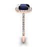 3 1/2 Carat Cushion Cut Sapphire and Halo Diamond Ring In 14K Rose Gold Image-4