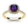 1 Carat Cushion Cut Amethyst and Halo Diamond Ring In 14K Yellow Gold Image-1
