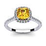1 Carat Cushion Cut Citrine and Halo Diamond Ring In 14K White Gold Image-1