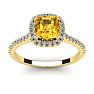 1 Carat Cushion Cut Citrine and Halo Diamond Ring In 14K Yellow Gold Image-1