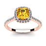 1 Carat Cushion Cut Citrine and Halo Diamond Ring In 14K Rose Gold Image-1