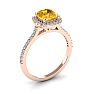 1 Carat Cushion Cut Citrine and Halo Diamond Ring In 14K Rose Gold Image-2