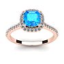 1 1/2 Carat Cushion Cut Blue Topaz and Halo Diamond Ring In 14K Rose Gold Image-1