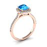 1 1/2 Carat Cushion Cut Blue Topaz and Halo Diamond Ring In 14K Rose Gold Image-2