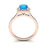 1 1/2 Carat Cushion Cut Blue Topaz and Halo Diamond Ring In 14K Rose Gold Image-3