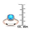 1 1/2 Carat Cushion Cut Blue Topaz and Halo Diamond Ring In 14K Rose Gold Image-5