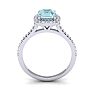 Aquamarine Ring: Aquamarine Jewelry: 1 Carat Cushion Cut Aquamarine and Halo Diamond Ring In 14K White Gold Image-3
