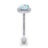 Aquamarine Ring: Aquamarine Jewelry: 1 Carat Cushion Cut Aquamarine and Halo Diamond Ring In 14K White Gold Image-4