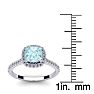 Aquamarine Ring: Aquamarine Jewelry: 1 Carat Cushion Cut Aquamarine and Halo Diamond Ring In 14K White Gold Image-5