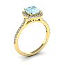 Aquamarine Ring: Aquamarine Jewelry: 1 Carat Cushion Cut Aquamarine and Halo Diamond Ring In 14K Yellow Gold Image-2