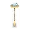 Aquamarine Ring: Aquamarine Jewelry: 1 Carat Cushion Cut Aquamarine and Halo Diamond Ring In 14K Yellow Gold Image-4