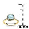 Aquamarine Ring: Aquamarine Jewelry: 1 Carat Cushion Cut Aquamarine and Halo Diamond Ring In 14K Yellow Gold Image-5