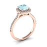 Aquamarine Ring: Aquamarine Jewelry: 1 Carat Cushion Cut Aquamarine and Halo Diamond Ring In 14K Rose Gold Image-2