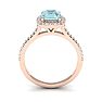 Aquamarine Ring: Aquamarine Jewelry: 1 Carat Cushion Cut Aquamarine and Halo Diamond Ring In 14K Rose Gold Image-3