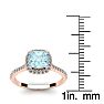 Aquamarine Ring: Aquamarine Jewelry: 1 Carat Cushion Cut Aquamarine and Halo Diamond Ring In 14K Rose Gold Image-5