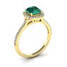 1 1/2 Carat Cushion Cut Created Emerald and Halo Diamond Ring In 14K Yellow Gold Image-2